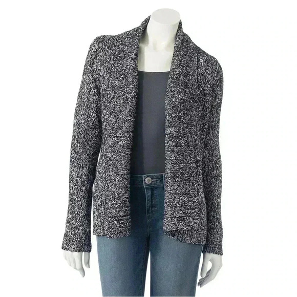 Croft & Barrow Women Marbled Open Front Cardigan Blue Black Size Medium - Picture 1 of 8